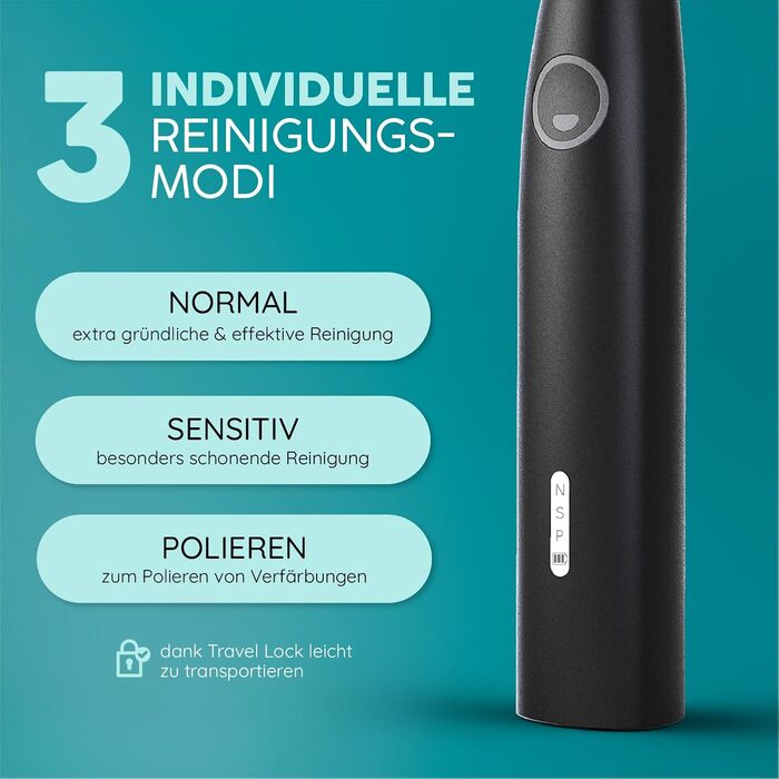Електрична звукова зубна щітка happybrush® Eco Vibe 3 - Тест-переможець - 100 днів тестування. В комплекті 4 насадки. Чорний колір.
