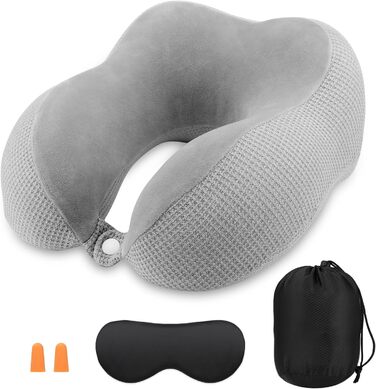 Подушка для шиї у літак, подушка для подорожей Memory Foam, подушка для шиї Travel, подушка-вовчок для дорослих, подушка для шиї з маскою для сну, беруші, чохол, ідеально для літака, авто, дому, офісу