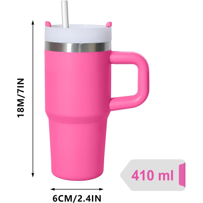 Термокружка ZAKVOP 410мл з трубочкою, кришкою та ручкою, рожева | Термокружка для кави та напоїв на виніс