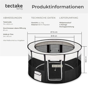 Тектейк® вольєр для цуценят, аксесуари для собак, вольєр для собак, складаний, для дрібних тварин, таких як кролики, коти, як вольєр для вигулу, для кроликів, морських свинок - Чорний Чорний | № 402438