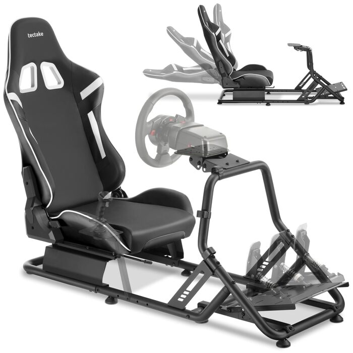 Ігровий симулятор Sim Racing Cockpit tectake® для Fanatec, Logitech, Thrustmaster, регульоване гоночне крісло GT-Style, сталевий каркас, до 120 кг, чорний
