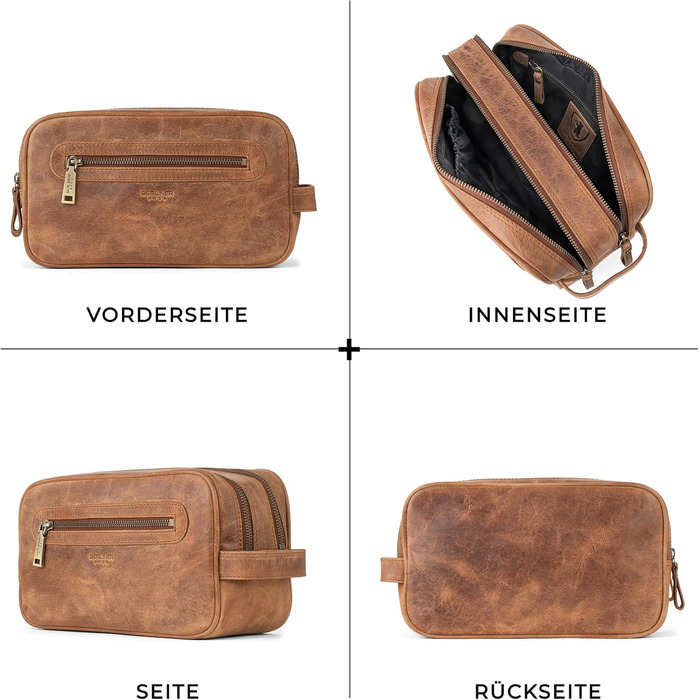 Шкіряна косметичка для подорожей Berliner Bags Premium Kulturbeutel Max, велика сумка для гігієни з 2 відділеннями для жінок та чоловіків (Camel)