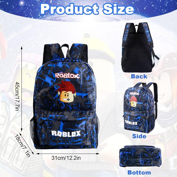Дитячий рюкзак YumCute Ro-blx з друком, велика місткість, для школи та подорожей, для дітей 10 років, з мультфільмом