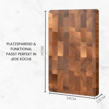 Messerglück® Premium Cutting Board made of solid Acacia wood - Antibacterial wood & dishwasher-safe - Ideal kitchen board for hobby and professional chefs - 36 x 24 x 2.5 cm