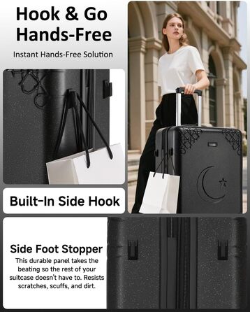 Набір валіз Sea Choice 3 шт. з жорстким корпусом, розширюваний, легкий, з 4 колесами, з тримачем для напоїв та TSA замком, чорний