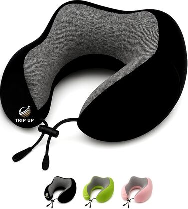 Подушка для шиї Trip Up з Memory Foam - для подорожей (літак, авто) - ергономічна, м'яка, дихаюча, регульована, чорна (Jet Black)