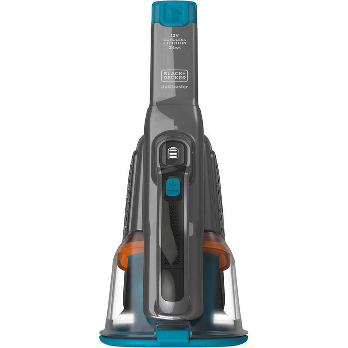 Акумуляторний пилосос ручний BLACK+DECKER BHHV315J Lithium Dustbuster Titanium/Blue 12V, 20AW, з циклонною технологією та насадкою для щілин, безмішковий, з док-станцією