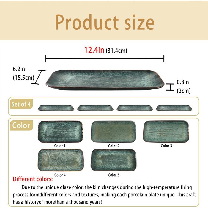 Набір керамічних тарілок YA JU (4 шт.) для основних страв, стейків, пасти, ризотто та закусок. Мікрохвильова піч, духовка, мийка посуду, стійкість до подряпин. Чорний прямокутний посуд
