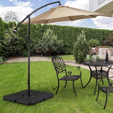 Yaheetech 4-Piece Parasol Stand, Umbrella Stand, Umbrella Weight with 80 kg Sand or 60 kg Water Fillable, Weight Plates, Market Umbrella Stand for Ground Cross, Black