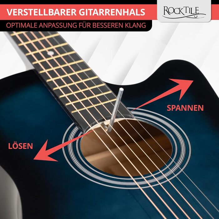 Rocktile WSD-5C-BUB: Акустична гітара Вестерн Slim Line - Комплект з чохлом, струнами, ремінком та медіатором - Blueburst