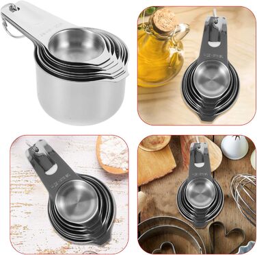 4-Piece Baking Tool Set: Spatula Holder Clip, Coffee Measuring Spoon, Measuring Cup, Mug, Shot Glass, Measuring Pitcher, Cup Sizes, Large Cup, Silver, Stainless Steel