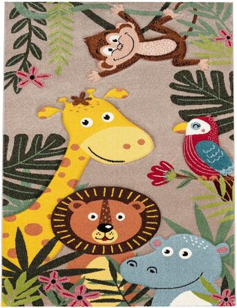 Дитячий килим TT Home Джунглі Зоо Тварини Жираф Змія Лев Мавпа Зелений 140x200 см (160x230 см, Бежевий Джунглі)