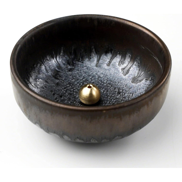 Asayu Japan Incense Holder - Zen - For 10cm Incense Sticks, Made in Japan, Traditional Ceramic Ash Catcher, Includes Detachable Brass Stand - For Yoga, Meditation, and Relaxation
