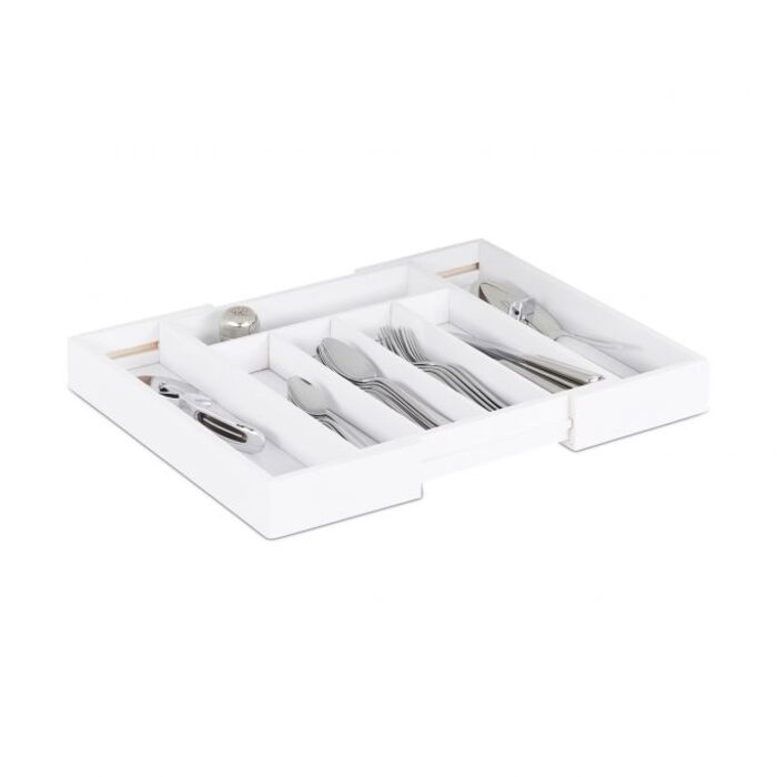 Relaxdays White Bamboo Cutlery Box, Adjustable