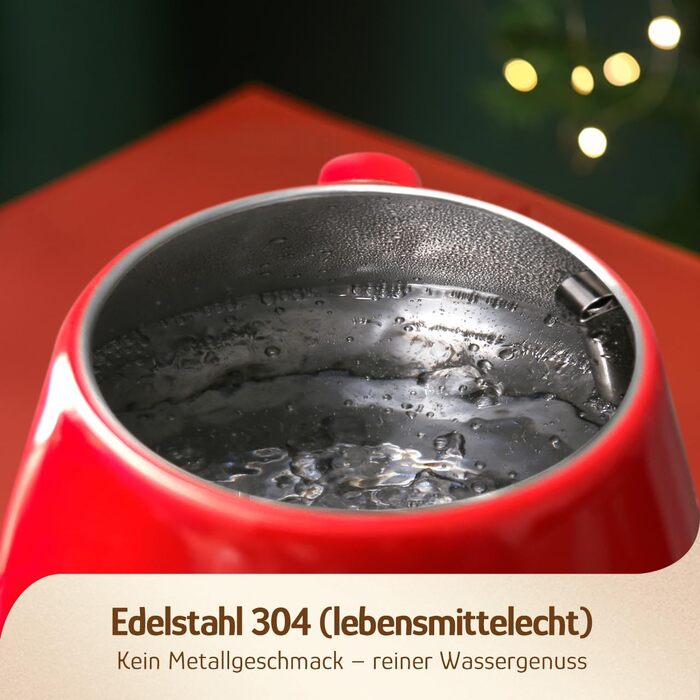 Електричний чайник Hazel Quinn Retro з термометром, з нержавіючої сталі, без пластику, 1.7 л, 2200 Вт, автоматичне вимкнення, вінтажний дизайн, Rudy Rot