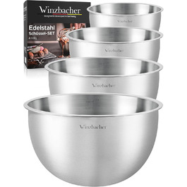 Winzbach Stainless Steel Bowls [Set of 4] 1l + 1.5l + 2.5l + 3.5l | Dishwasher Safe | Nesting | Measuring Scale | Mixing Bowls, Salad Bowls, Bowl Set | Polished inside & brushed outside