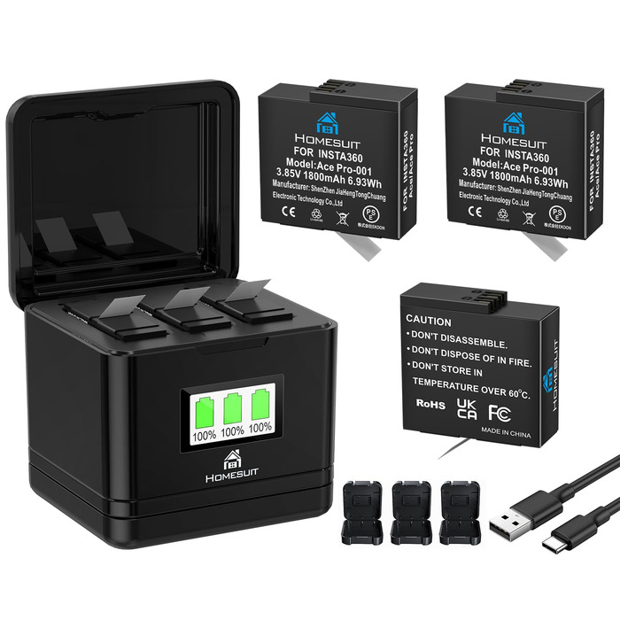 Набір акумуляторів Insta360 X5 Homesuit (3x 2850mAh + Dual-Slot LED зарядний пристрій) + Micro SD картки