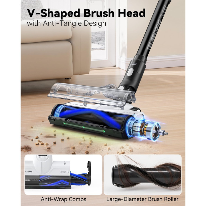 Бездротовий пилосос AlloyMove A01: потужність 550W, 48kPa, 65 хвилин роботи, фільтрація 99.9%, об'єм контейнера 1.5л, для волосся, килима, твердих поверхонь (чорний)