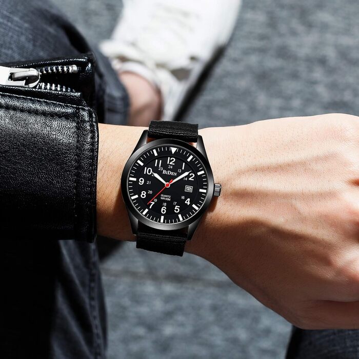 HANPOSH Чоловічий годинник Military, тактичний годинник для армії, кварцовий годинник з датою, водонепроникний 3ATM, чорний