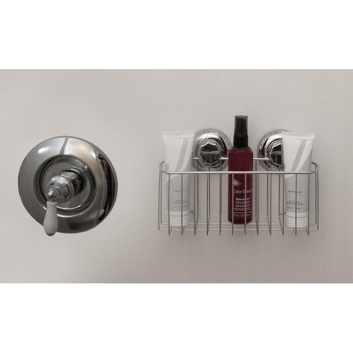 MaxHold Suction Cup Shower Caddy Deep Rectangular Single-Tier, No-Drill Mounting – Stainless Steel, Rustproof – Kitchen & Bathroom Storage