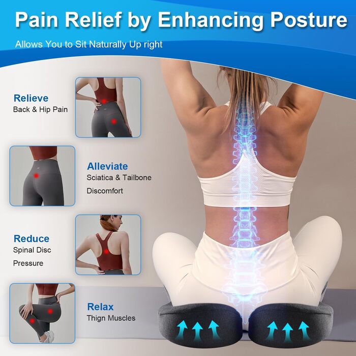 Подушка для сидіння SkyNY на офісне крісло: Memory Foam, для кукси, Sciatica, ергономічна, знімає тиск, для болю в сідниці та кукси