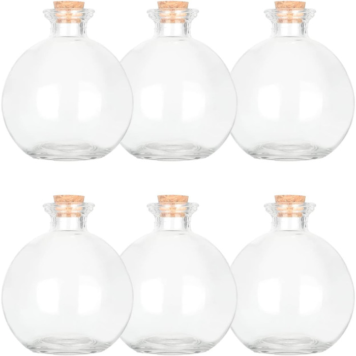 Magic Season Decorative Glass Bottle with Cork Stopper (260ml Potion Bottles / 6 Pieces)
