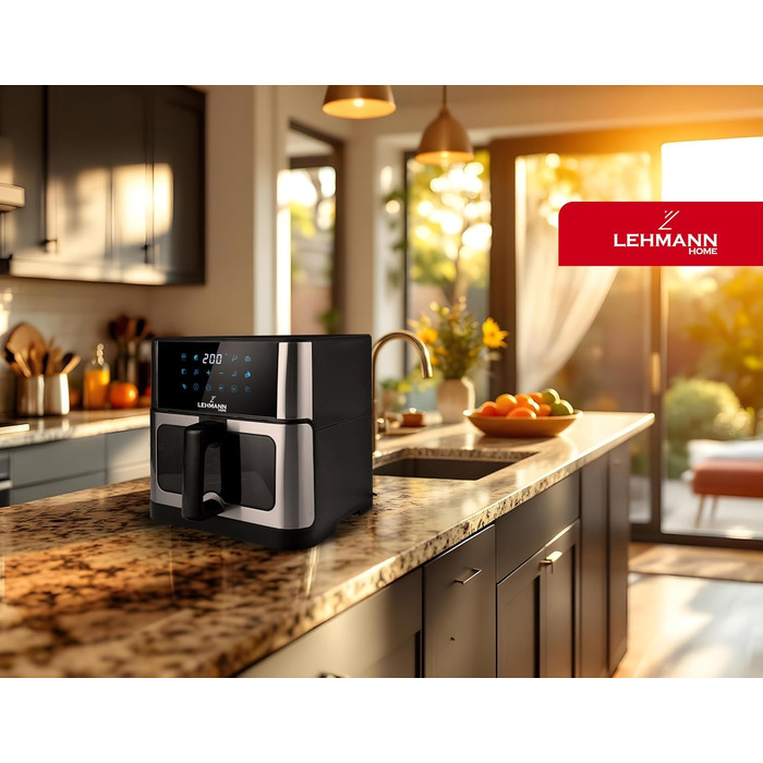 Фритюрниця повітряна LEHMANN з 2 камерами, 2400 Вт, AirFryer XXL з 12 програмами, до 200°C, WiFi, 10л, з вікном, для смаження, випікання, сушіння, грилю