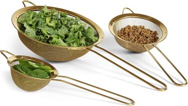 Proto Future High-Quality Kitchen Sieves Set, Fine Mesh - 8.5/14/20cm - Premium 304 Stainless Steel - Durable Sieves in Golden Color, Sieve Set for the Kitchen
