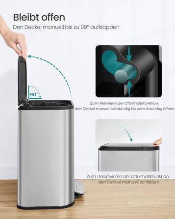 Відро для сміття SONGMICS 20 л з кришкою, з педаллю, сталеве, Soft-close, з внутрішнім відром, біле, LTB542W02