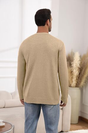 Чоловічий в'язаний кардиган вінтажного стилю з ґудзиками, з довгим рукавом, V-подібний виріз, легкий та теплий на осінь/зиму, бежевий, розмір M