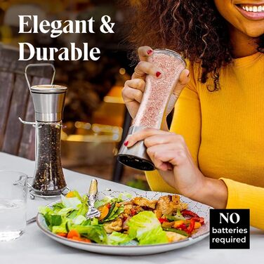 Набір для перцю та солі Willow & Everett з нержавіючої сталі - 2 великі ручні млини з регульованим жорном, без наповнювача, з підставкою