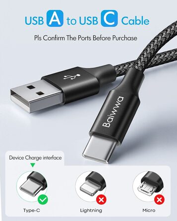 Кабель USB-C на USB-A, 4м, чорний: для Samsung, iPhone, Redmi, Pixel