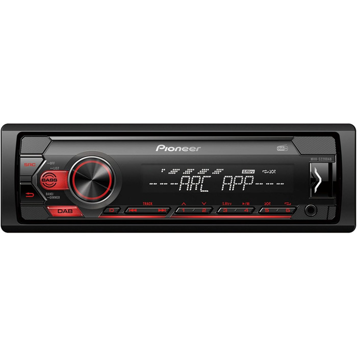 Автомагнітола Pioneer MVH-S220DAB 1-DIN з RDS, DAB+, USB, підтримкою Android та iPhone, червона