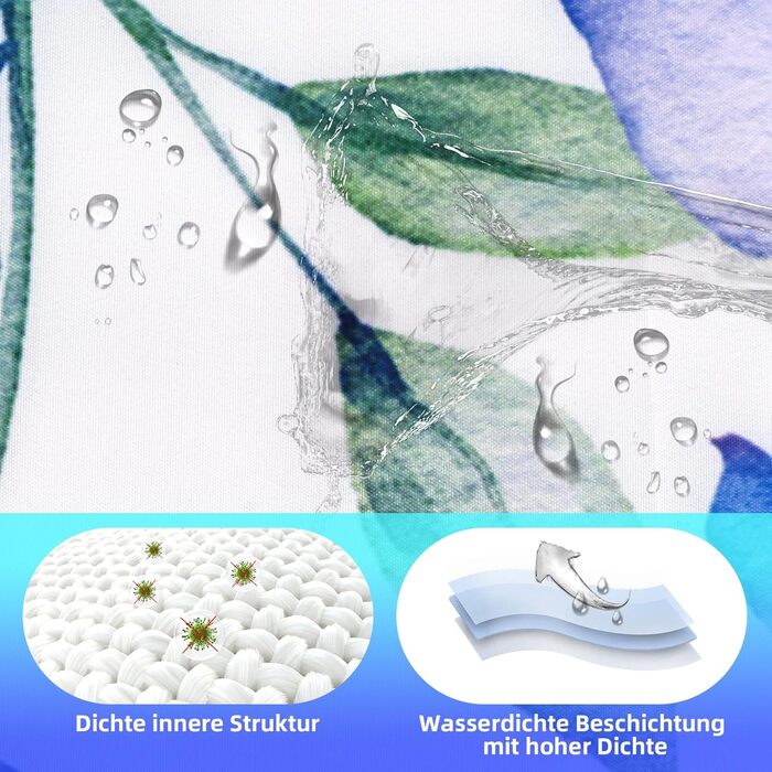 Шторка для душу текстильна з 12 гачками, водонепроникна, антигрибкова, зелена, 180x200 см