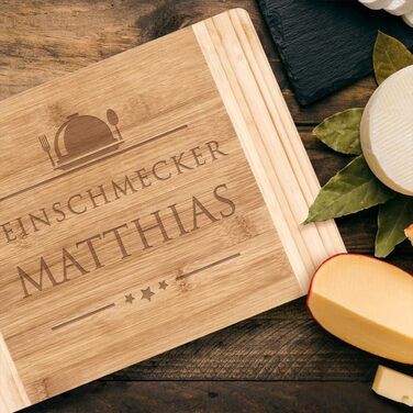 Maverton Bamboo Cutting Board with Engraving - Serving Board - Charcuterie Board Solid Wood - Size: 35x25 cm - Cutting Board for Men - Christmas Gifts - for Birthdays - for Christmas - Foodie