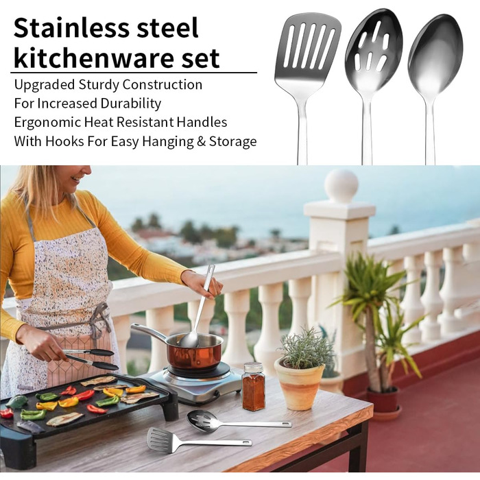 Набір кухонного приладдя для кемпінгу Evanda 10 шт. з нержавіючої сталі: приготування їжі та гриль на відкритому повітрі. Організатор для подорожей, кемпінгу, RV, грилів, пікніків та вечірок.
