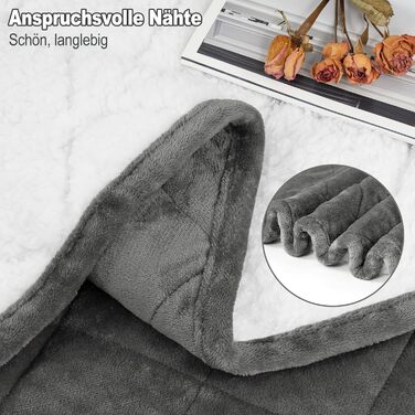 Вага ковдра WOLTU для дорослих, терапевтична ковдра з склокульками, 9 кг, 150x200 см, чорний/сірий, з фланелі Sherpa, проти стресу
