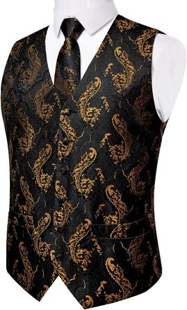 Чоловічий комплект Dibangu з шовку, візерунок павич, жилет та краватка, метелик-трансформер, формальний жилет для весілля, вечірки, 6 шт. Чорний, золотий