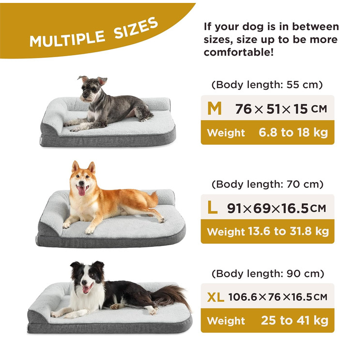 Orthopedic Dog Bed for Large Dogs - 106.6x76x16.5cm Dog Sofa with Egg-Crate Foam and Waterproof Liner, Cozy Washable Dog Couch Bed, Grey