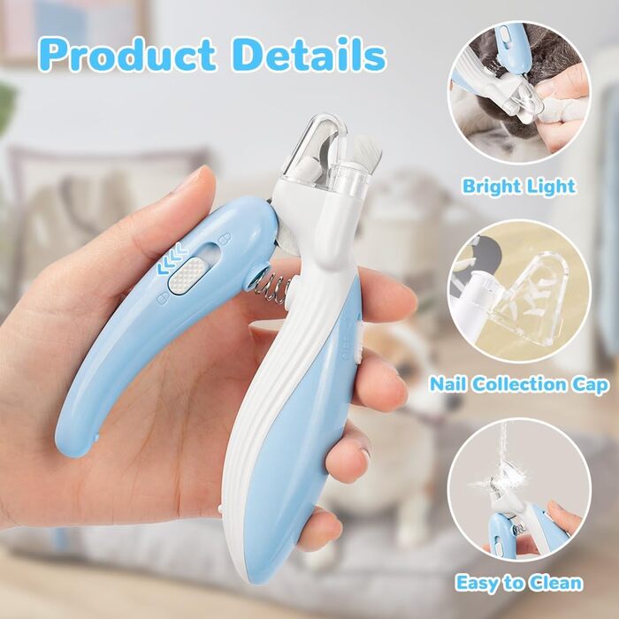 Триммер для когтів тварин Flintronic: безпечний, з LED-підсвіткою, для котів та собак, з пилозахистом (блакитний)