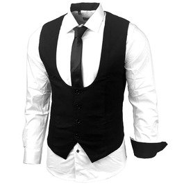 Чоловічий костюм трійка: жилет, сорочка, краватка Slim Fit, біло-чорний, B-101 M