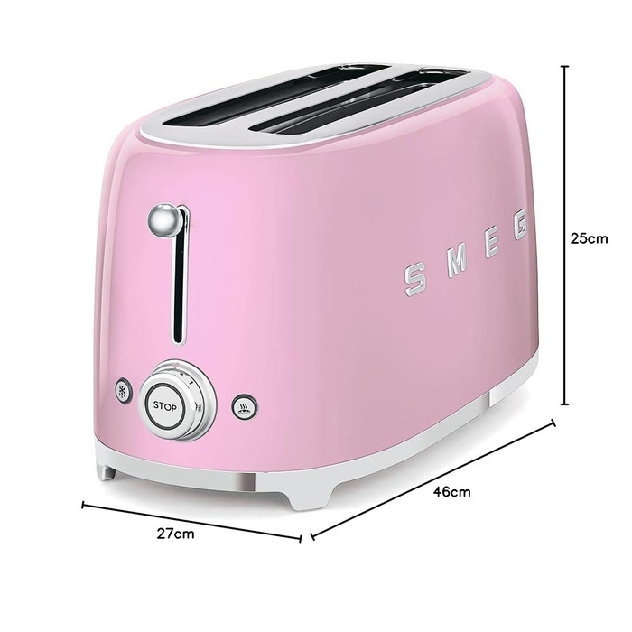 Тостер Smeg TSF02PBEU - 2 слоти для 4 тости, 6 рівнів підсмажування, функція розморожування та Bagel, знімний піддон, 1500W, пастельно-блакитний (Роуз)