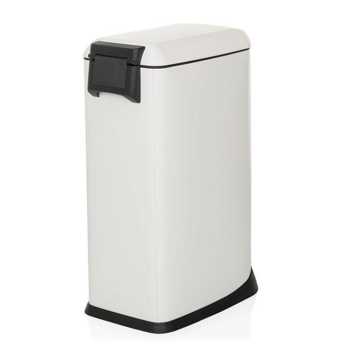Сміттєвий відер з педаллю та кришкою SoftClose hjh OFFICE CLEAN Slim, 20л, сталевий вузький смітник з внутрішнім відром, білий, 56x34x22 см
