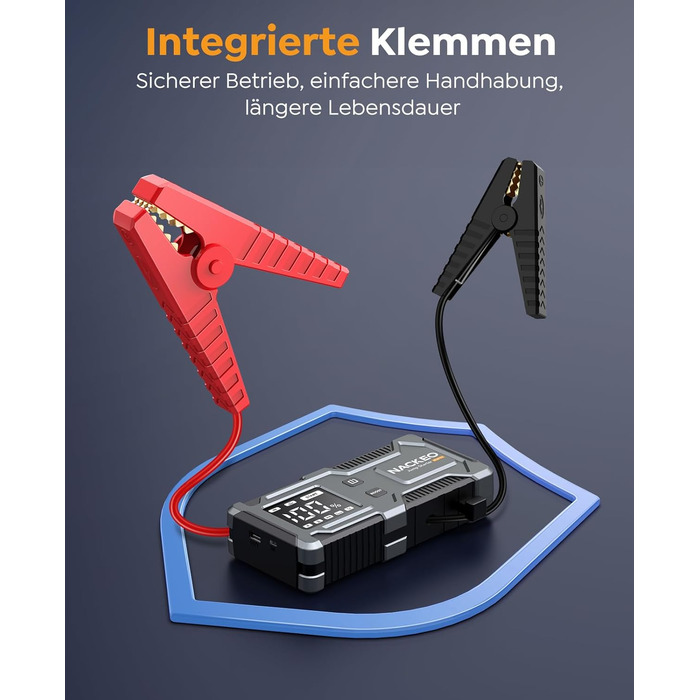 Powerbank Starthilfe 6000A: Зарядний пристрій для автомобіля 12V з кабелем, LED-лампа та дисплеєм (до 9L бензин, 7L дизель) - для SUV, мотоциклів, газонокосарок