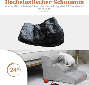 3-Step Dog Stairs for Small Dogs, Bounabay Removable Dog Ramp, Washable Portable Ladder Pet Stairs for Sofa Bed, Cat Stairs Made of Sponge, 40 cm High Dog Stairs