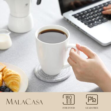 MALACASA Серія FLORA, 6-частинний кавовий сервіз, 330 мл, кремово-білий, порцеляна, 6 чашок, для 6 осіб