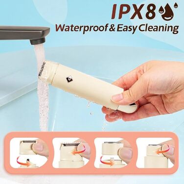 Електричний жіночий тример для тіла 2-в-1, IPX8, для бікіні-зони, обличчя та тіла, водонепроникний, для чутливої шкіри (білий)