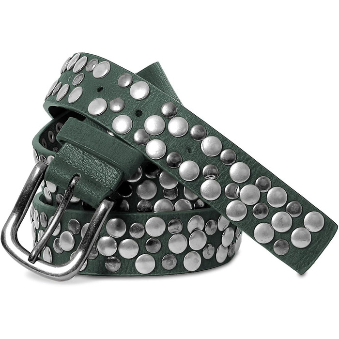 Жіночий вінтажний ремінь Caspar з пряжками, темно-зелений (85 см)