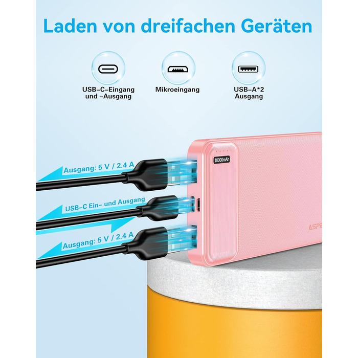 Power Bank AsperX 10000mAh (2 шт.) з USB-C, 4 порти, для iPhone, iPad, Huawei, Tablet - Чорний+Білий