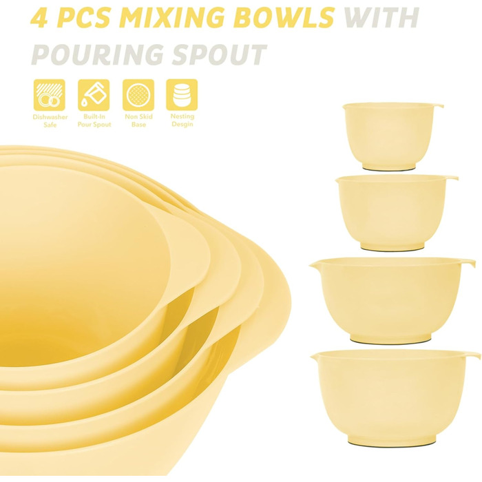 Набір салатниць/міксерів BoxedHome (4 шт.) - пластик, жовтий, неслизькі, для кухні